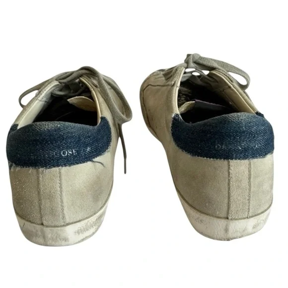 Golden Goose Superstar Suede Denim Heel Cap Snake Toe Low-Top Sneakers - Picture 4 of 5